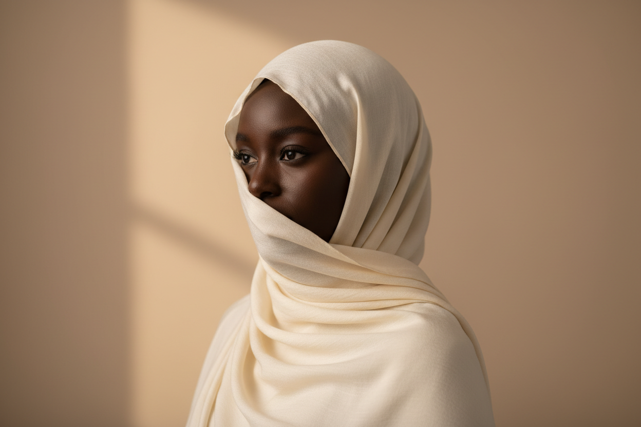 Black girl with hijab covering face